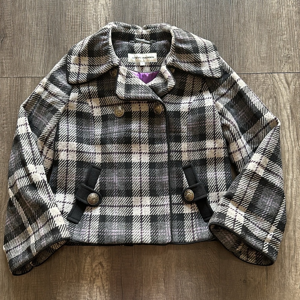 STEVE MADDEN| plaid pea coat S